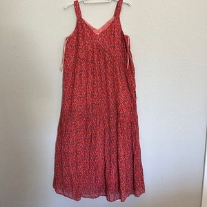 Joie Tiered Cotton Maxi Dress Sleeveless Fully Lined Tea Rose Red Pink Print M